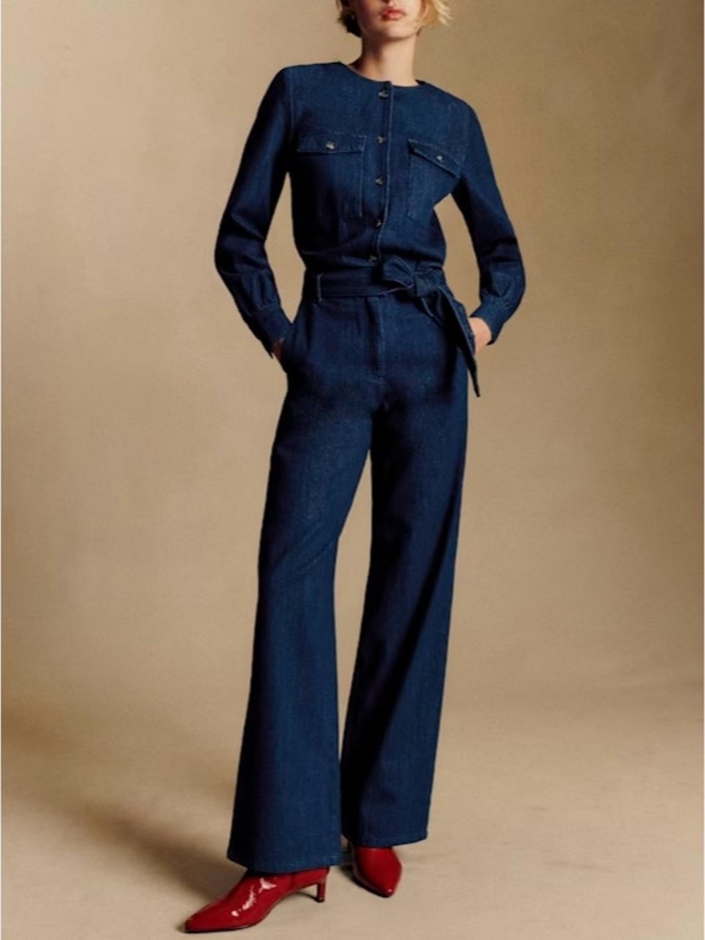 Sezane Stellina Jumpsuit Denim Long Sleeve Size 34/2